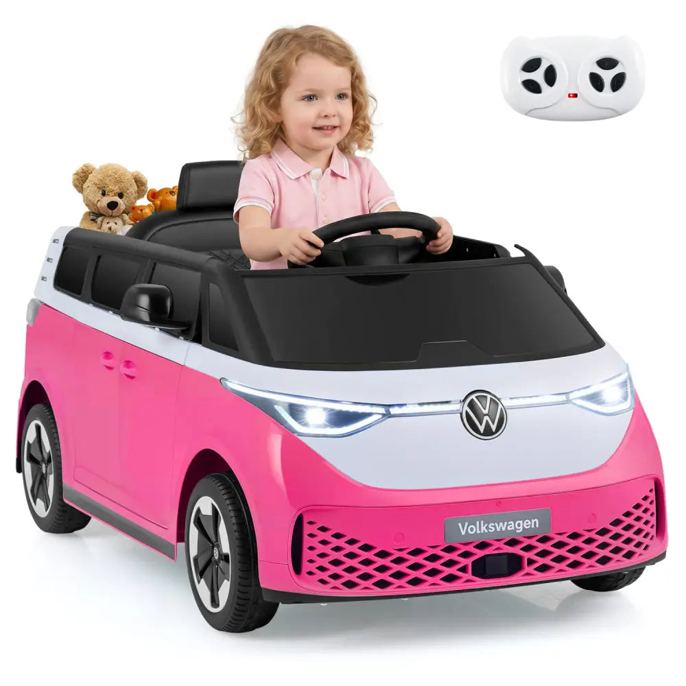 12V Kids Electric Car Bus with Music and LED Headlights Licensed Volkswagen-Pink - Pink - Powered Ride On Toys