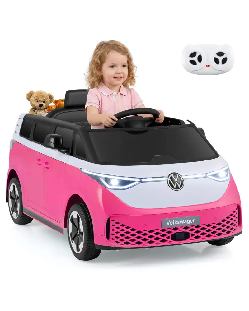 12V Kids Electric Car Bus with Music and LED Headlights Licensed Volkswagen-Pink - Pink - Powered Ride On Toys
