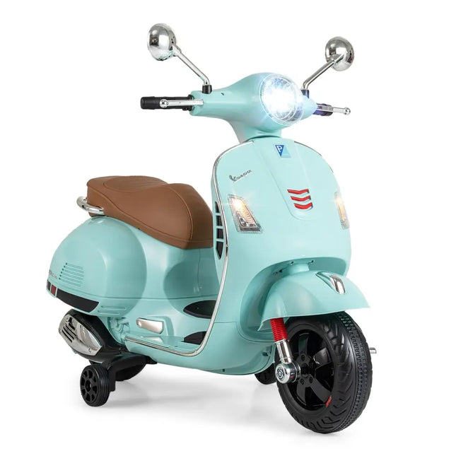 12V Kids Electric Motorcycle Licensed VESPA with Music and Training Wheels - Green - Oasis Home Essentials