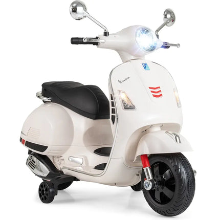 12V Kids Electric Motorcycle Licensed VESPA with Music and Training Wheels-White - White - Powered Ride On Toys