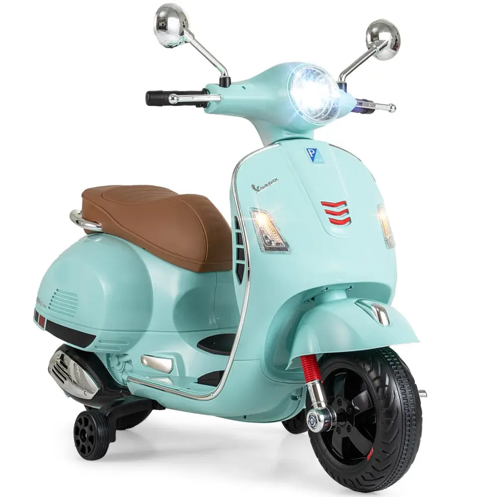 12V Kids Electric Motorcycle Licensed VESPA with Music and Training Wheels-Green - Green - Powered Ride On Toys