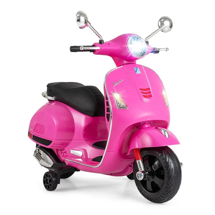 12V Kids Electric Motorcycle Licensed VESPA with Music and Training Wheels - Pink - Oasis Home Essentials