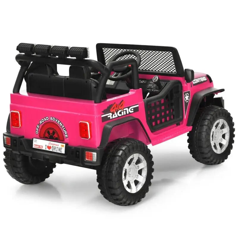 12V Kids Electric Ride On Truck with Remote Control and Operation Lever - Pink - Oasis Home Essentials