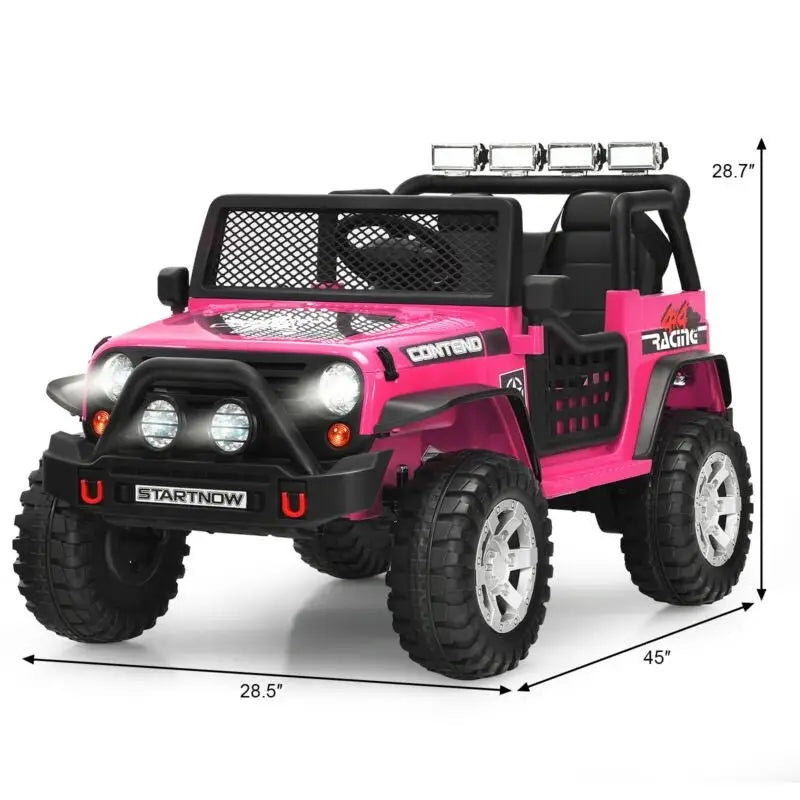 12V Kids Electric Ride On Truck with Remote Control and Operation Lever - Pink - Oasis Home Essentials