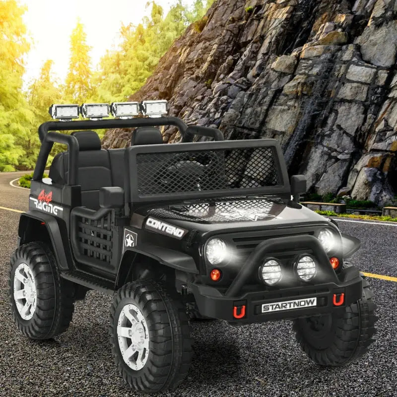 12V Kids Electric Ride On Truck with Remote Control and Operation Lever-Black - Black - Powered Ride On Toys