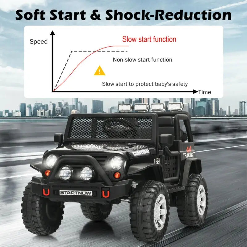 12V Kids Electric Ride On Truck with Remote Control and Operation Lever-Black - Black - Powered Ride On Toys