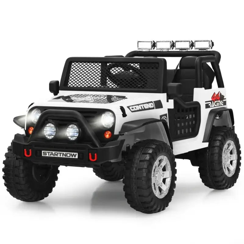 12V Kids Electric Ride On Truck with Remote Control and Operation Lever-White - White - Powered Ride On Toys