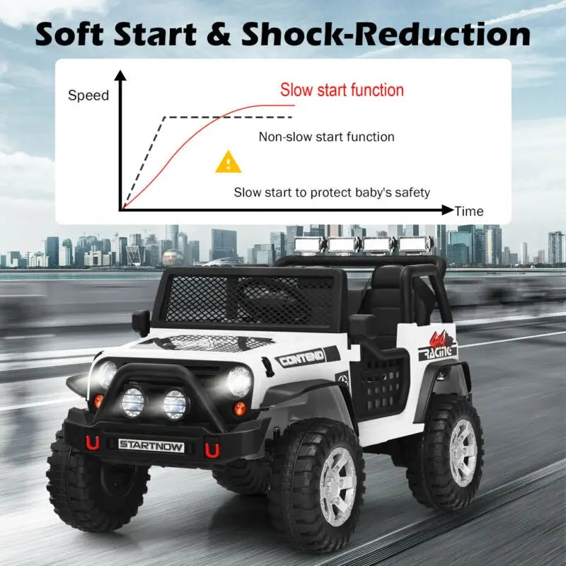 12V Kids Electric Ride On Truck with Remote Control and Operation Lever-White - White - Powered Ride On Toys