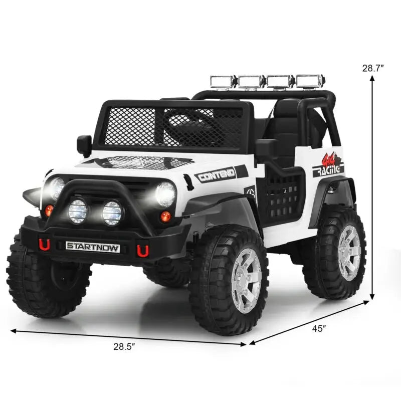 12V Kids Electric Ride On Truck with Remote Control and Operation Lever-White - White - Powered Ride On Toys