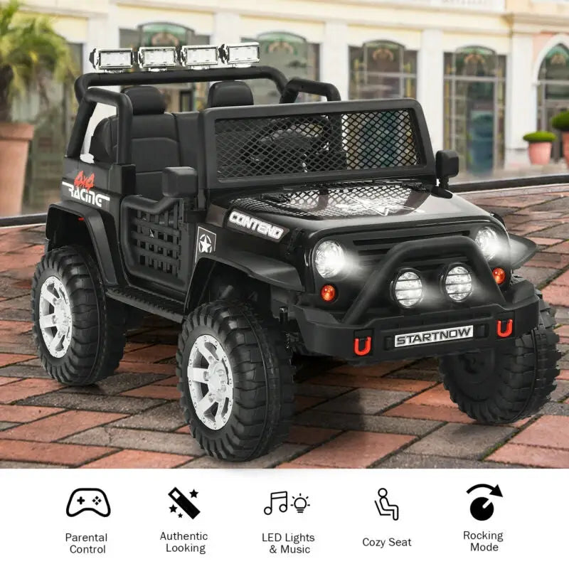 12V Kids Electric Ride On Truck with Remote Control and Operation Lever-Black - Black - Powered Ride On Toys