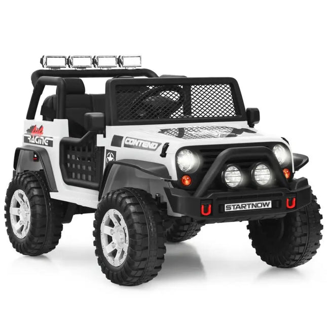 12V Kids Electric Ride On Truck with Remote Control and Operation Lever-White - White - Powered Ride On Toys
