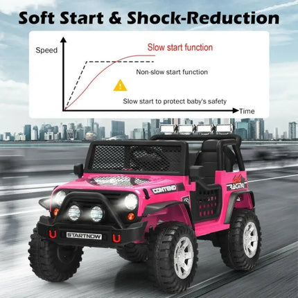 12V Kids Electric Ride On Truck with Remote Control and Operation Lever - Pink - Oasis Home Essentials
