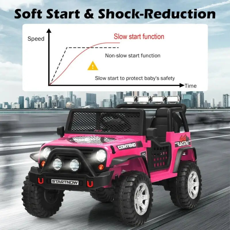 12V Kids Electric Ride On Truck with Remote Control and Operation Lever - Pink - Oasis Home Essentials