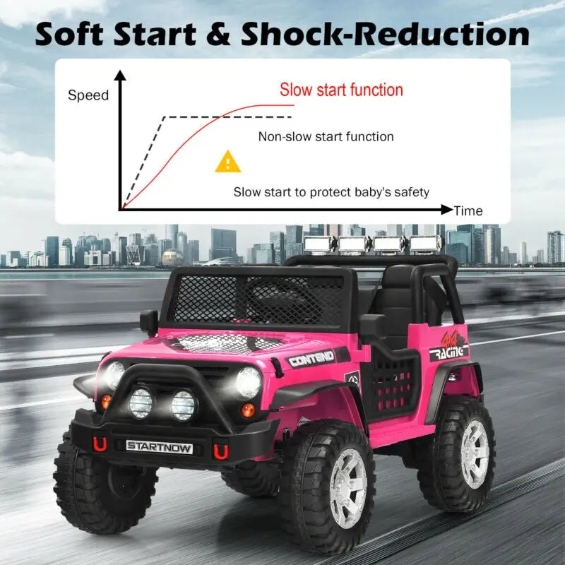 12V Kids Electric Ride On Truck with Remote Control and Operation Lever-Pink - Pink - Powered Ride On Toys