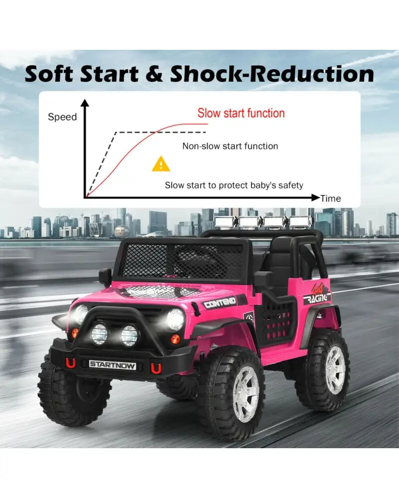12V Kids Electric Ride On Truck with Remote Control and Operation Lever-Pink - Pink - Powered Ride On Toys