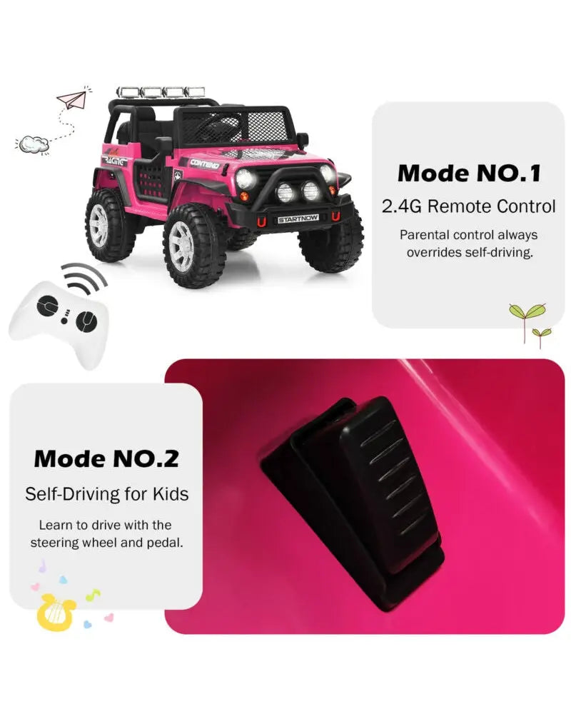 12V Kids Electric Ride On Truck with Remote Control and Operation Lever-Pink - Pink - Powered Ride On Toys