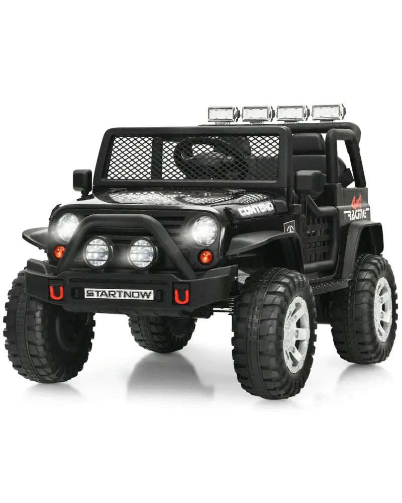 12V Kids Electric Ride On Truck with Remote Control and Operation Lever-Black - Black - Powered Ride On Toys