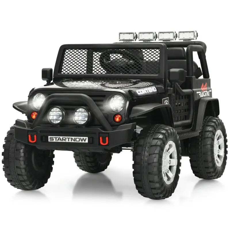 12V Kids Electric Ride On Truck with Remote Control and Operation Lever-Black - Black - Powered Ride On Toys