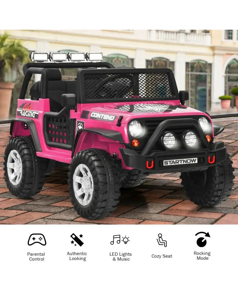 12V Kids Electric Ride On Truck with Remote Control and Operation Lever-Pink - Pink - Powered Ride On Toys