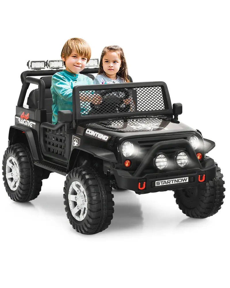12V Kids Electric Ride On Truck with Remote Control and Operation Lever-Black - Black - Powered Ride On Toys