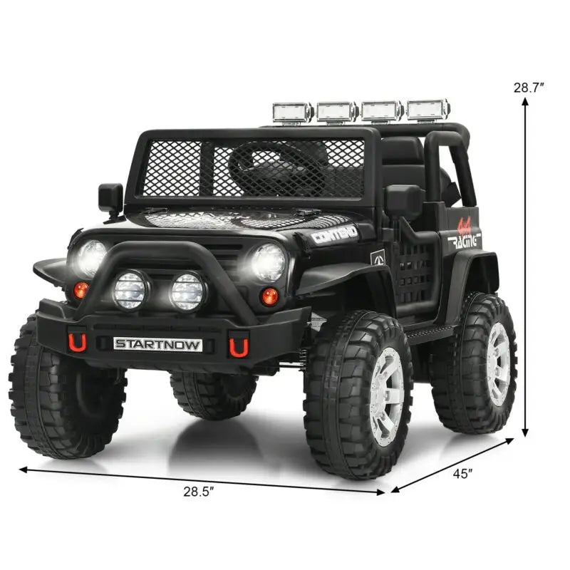12V Kids Electric Ride On Truck with Remote Control and Operation Lever-Black - Black - Powered Ride On Toys