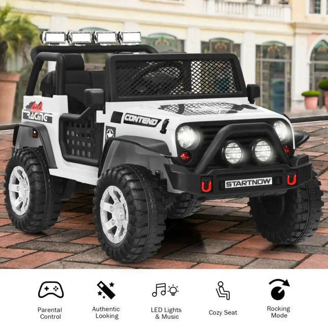 12V Kids Electric Ride On Truck with Remote Control and Operation Lever-White - White - Powered Ride On Toys