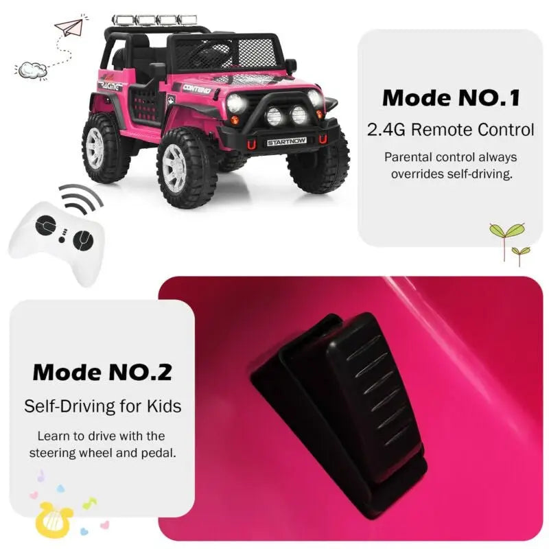 12V Kids Electric Ride On Truck with Remote Control and Operation Lever - Pink - Oasis Home Essentials