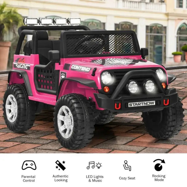 12V Kids Electric Ride On Truck with Remote Control and Operation Lever - Pink - Oasis Home Essentials
