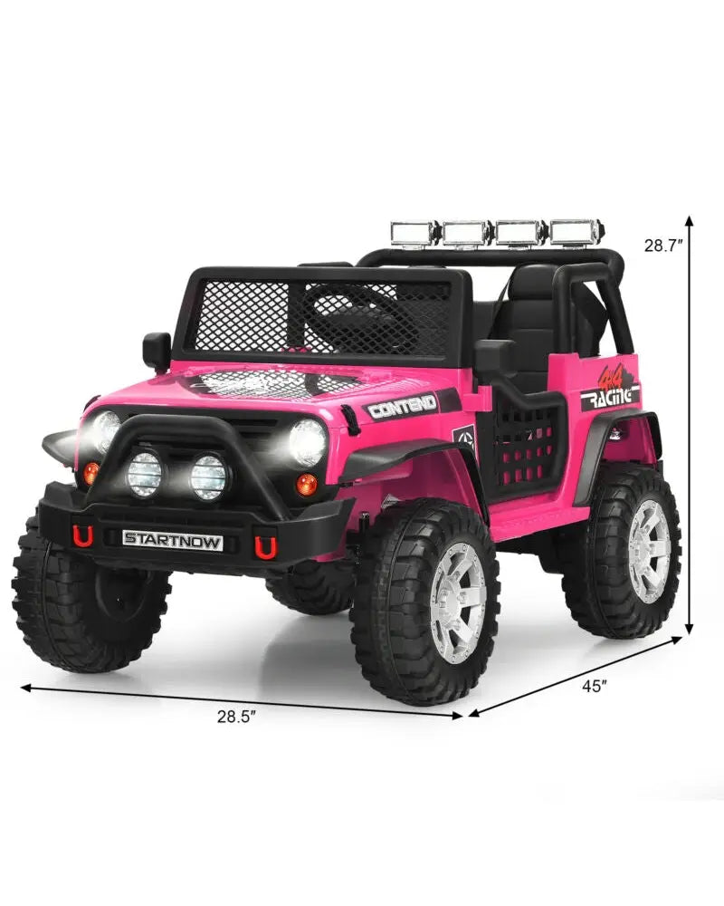 12V Kids Electric Ride On Truck with Remote Control and Operation Lever-Pink - Pink - Powered Ride On Toys