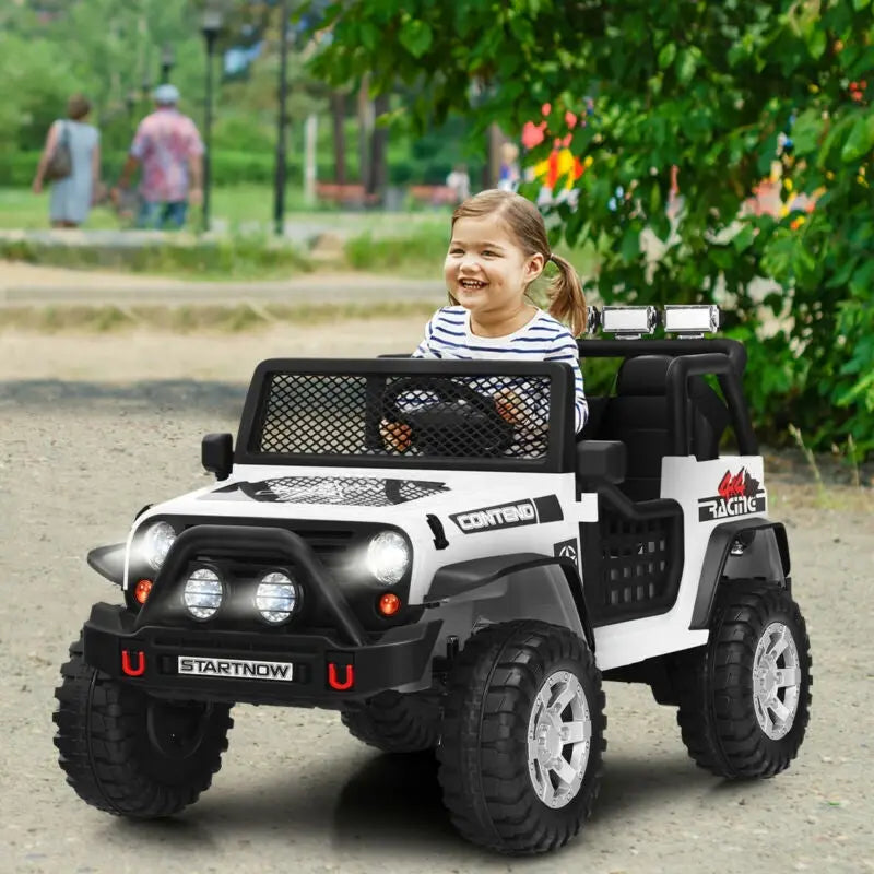 12V Kids Electric Ride On Truck with Remote Control and Operation Lever-White - White - Powered Ride On Toys