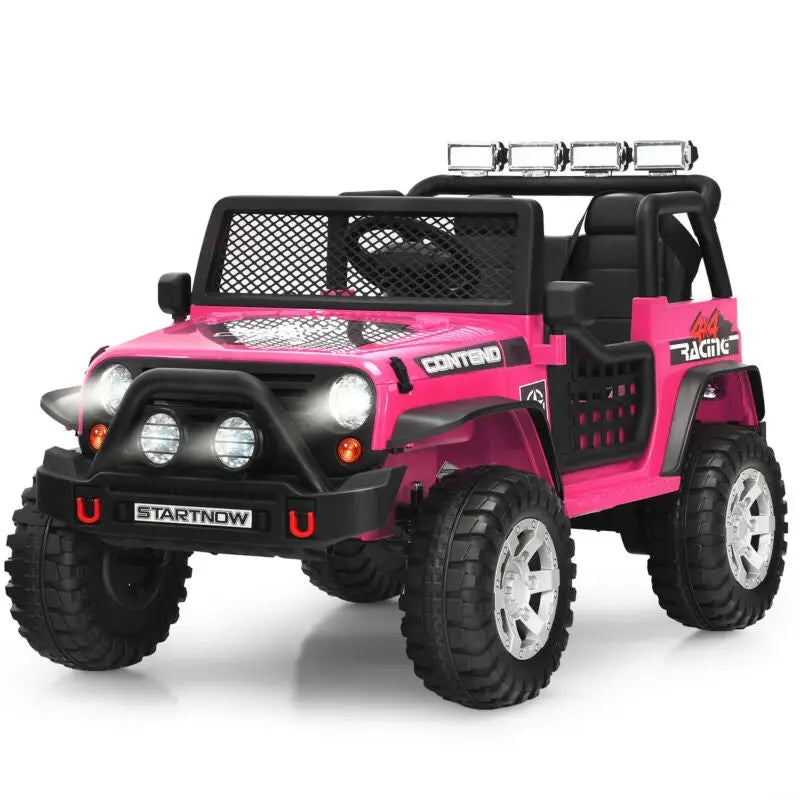 12V Kids Electric Ride On Truck with Remote Control and Operation Lever-Pink - Pink - Powered Ride On Toys