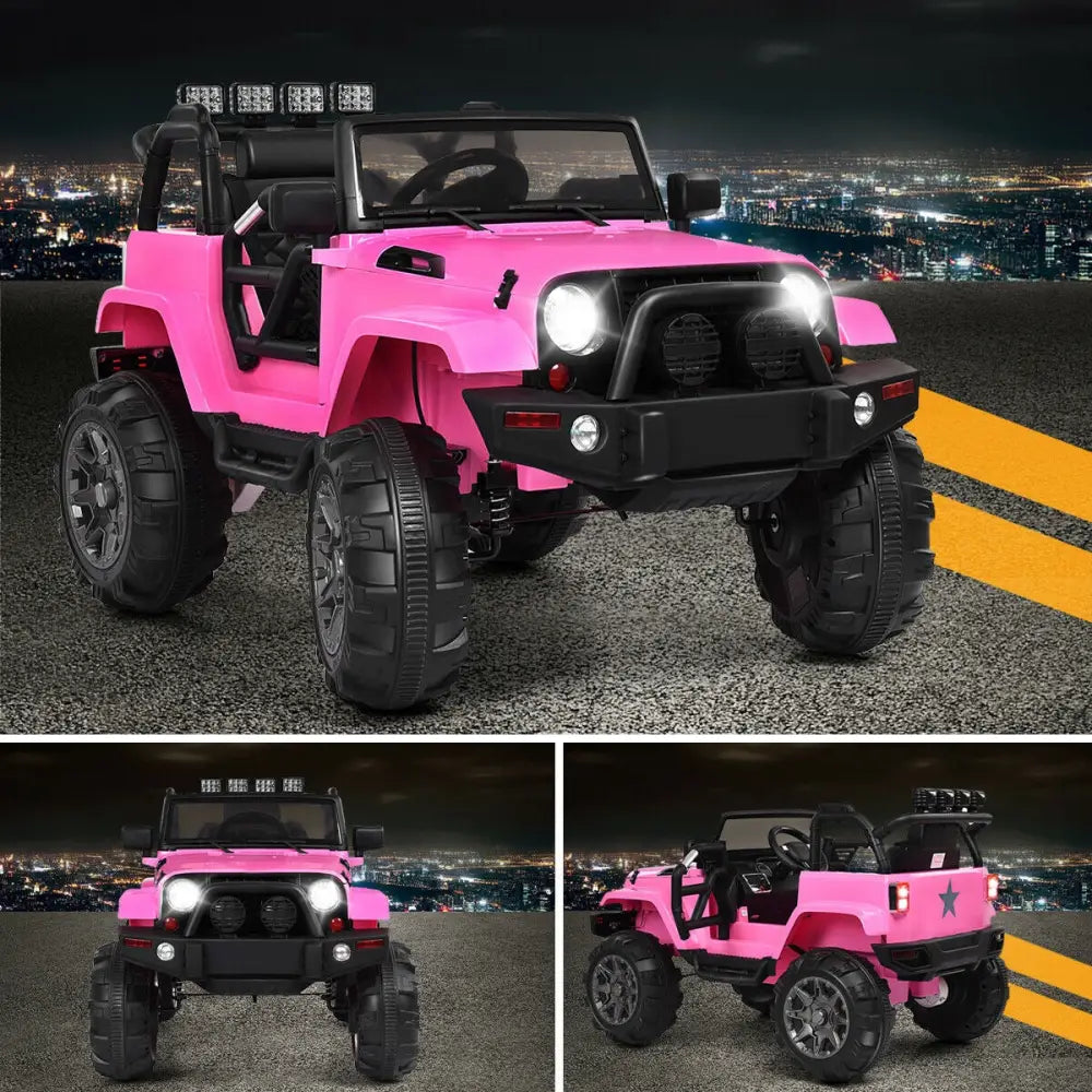 12V Kids Remote Control Riding Truck Car with LED Lights-Pink - Pink - Powered Ride On Toys
