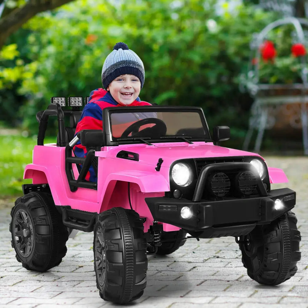 12V Kids Remote Control Riding Truck Car with LED Lights-Pink - Pink - Powered Ride On Toys