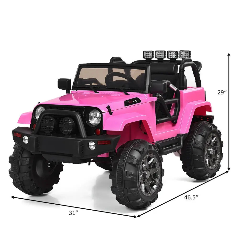 12V Kids Remote Control Riding Truck Car with LED Lights-Pink - Pink - Powered Ride On Toys