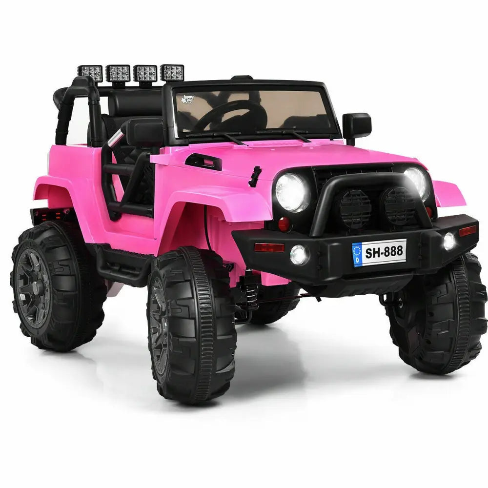 12V Kids Remote Control Riding Truck Car with LED Lights-Pink - Pink - Powered Ride On Toys