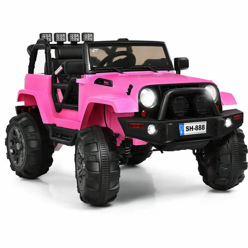 12V Kids Remote Control Riding Truck Car with LED Lights-Pink - Pink - Powered Ride On Toys