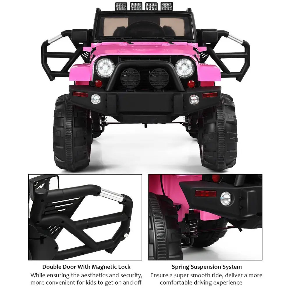 12V Kids Remote Control Riding Truck Car with LED Lights-Pink - Pink - Powered Ride On Toys