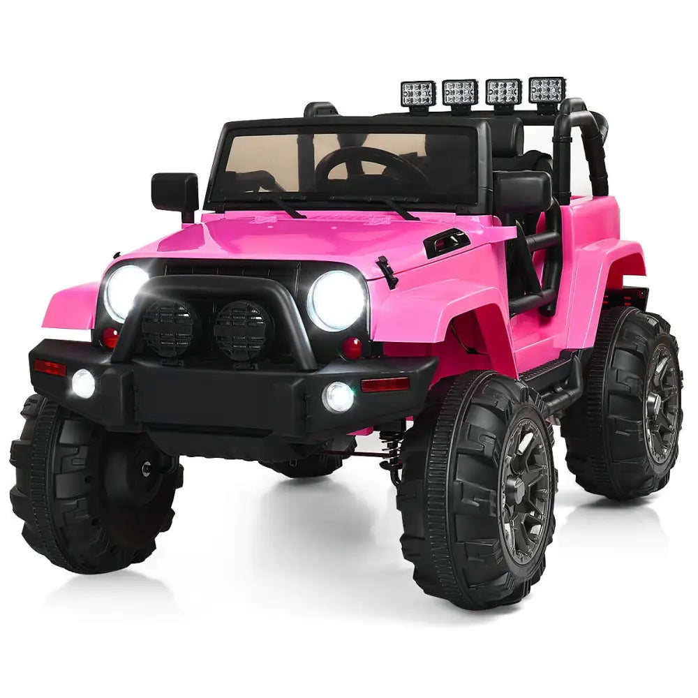 12V Kids Remote Control Riding Truck Car with LED Lights-Pink - Pink - Powered Ride On Toys