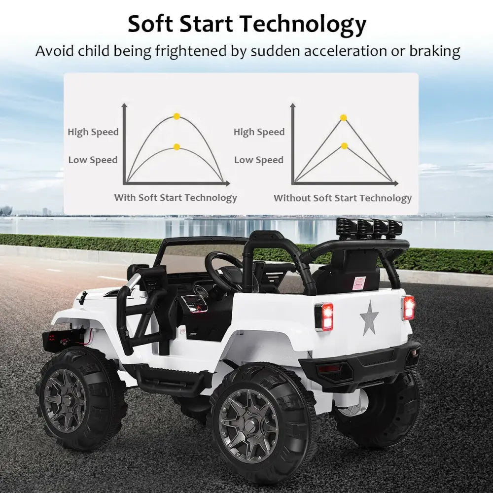 12V Kids Remote Control Riding Truck Car with LED Lights-White - White - Powered Ride On Toys