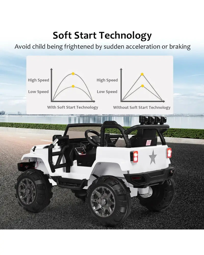 12V Kids Remote Control Riding Truck Car with LED Lights-White - White - Powered Ride On Toys
