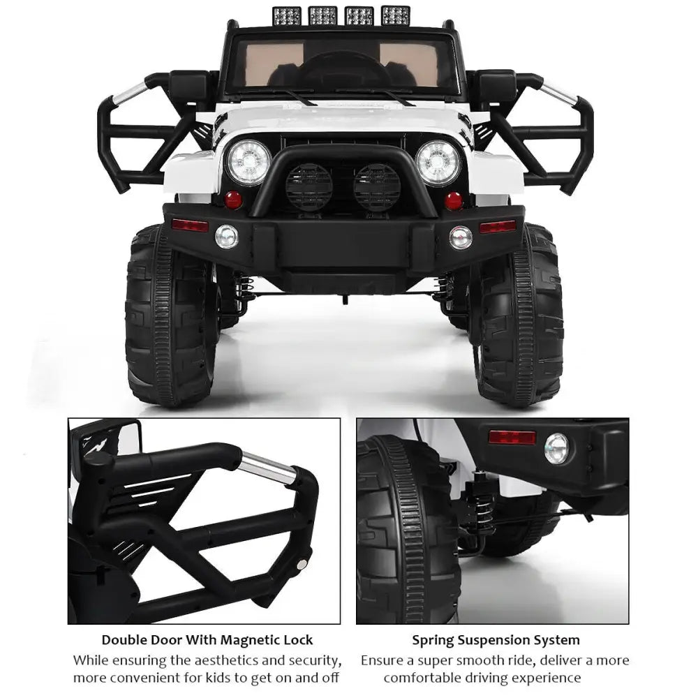 12V Kids Remote Control Riding Truck Car with LED Lights-White - White - Powered Ride On Toys