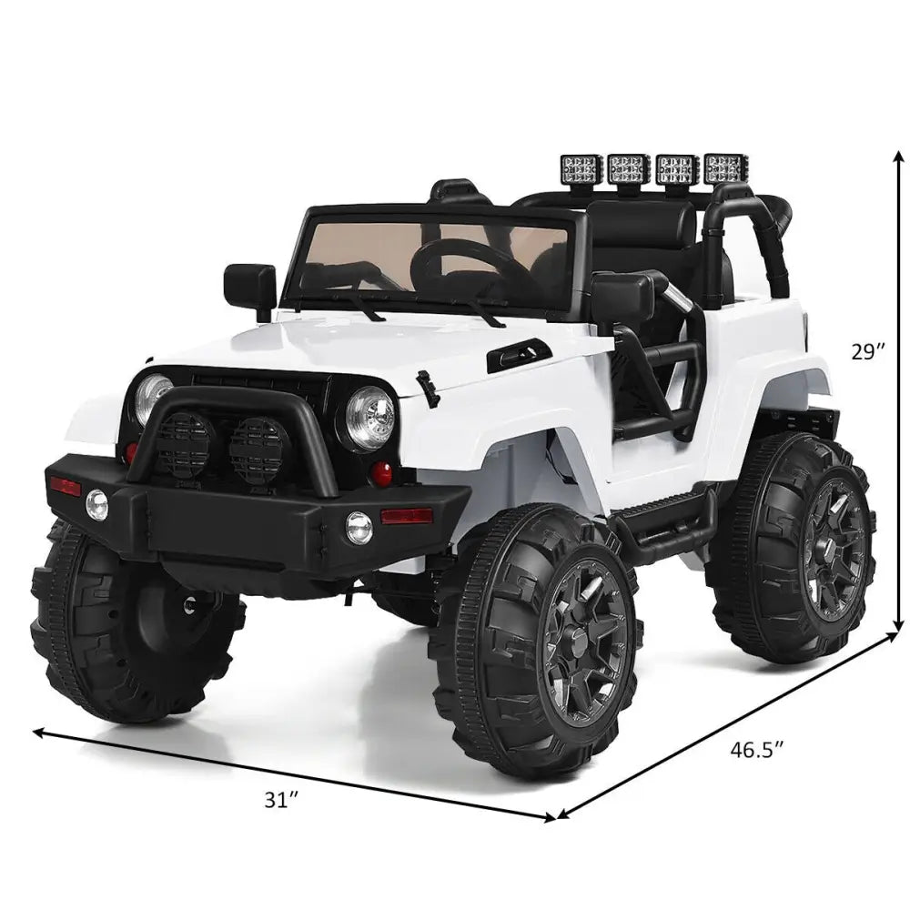 12V Kids Remote Control Riding Truck Car with LED Lights-White - White - Powered Ride On Toys
