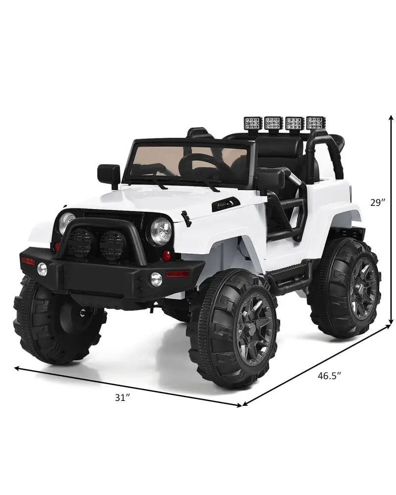 12V Kids Remote Control Riding Truck Car with LED Lights-White - White - Powered Ride On Toys
