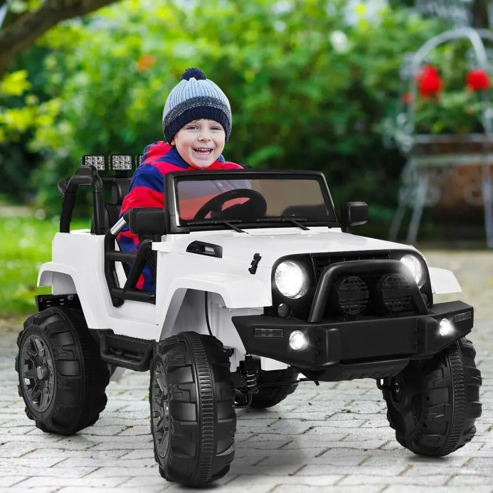 12V Kids Remote Control Riding Truck Car with LED Lights-White - White - Powered Ride On Toys
