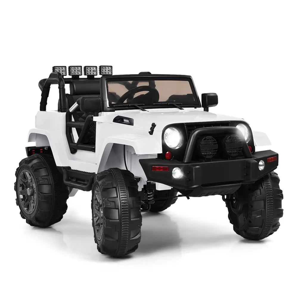 12V Kids Remote Control Riding Truck Car with LED Lights-White - White - Powered Ride On Toys