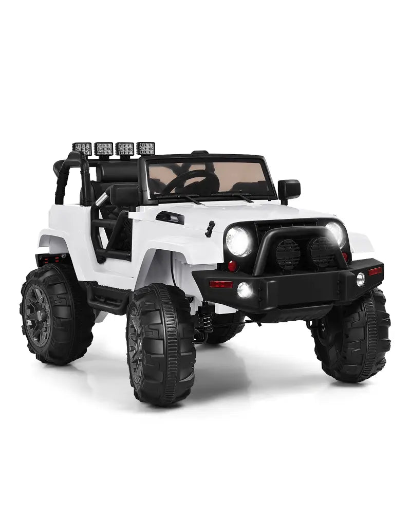 12V Kids Remote Control Riding Truck Car with LED Lights-White - White - Powered Ride On Toys