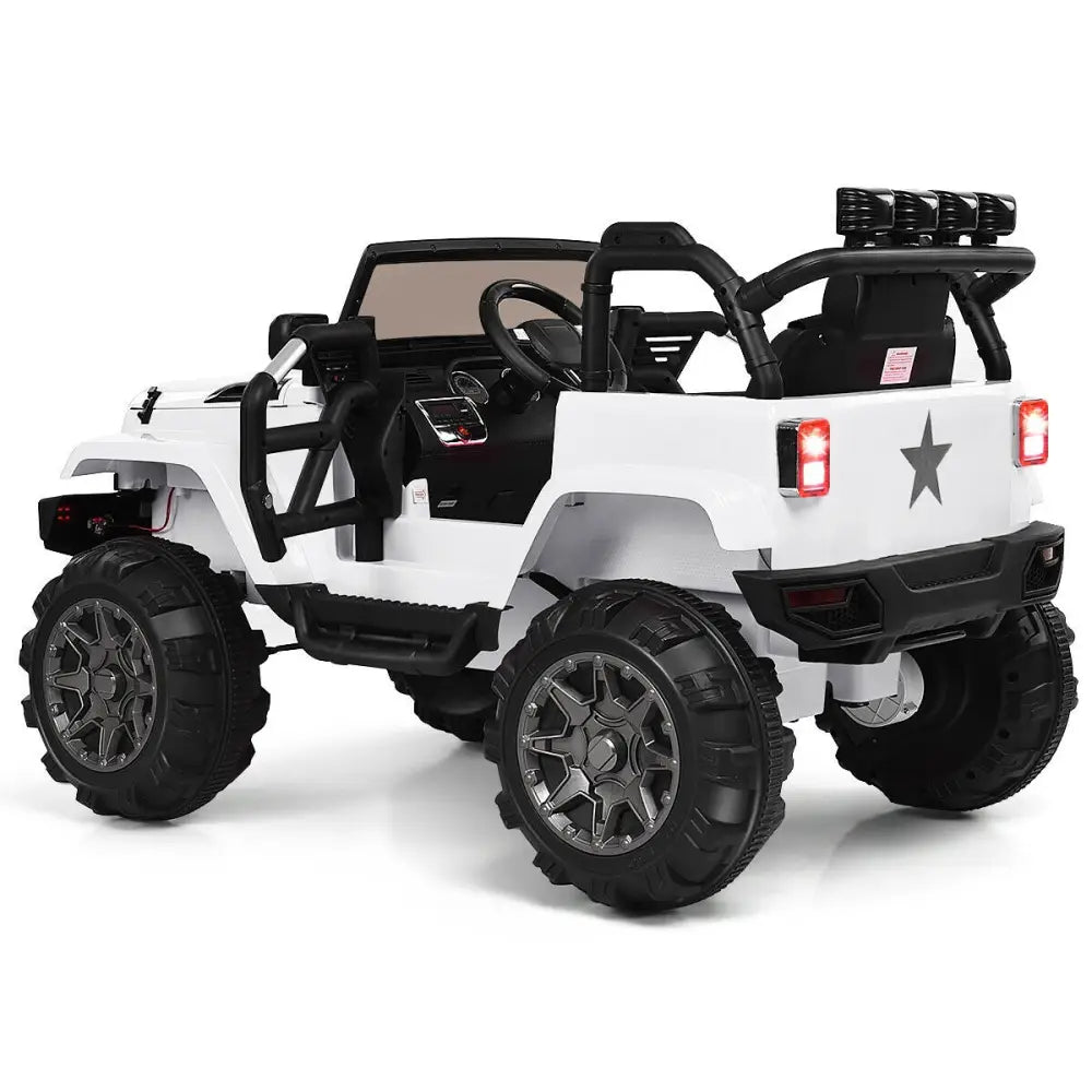 12V Kids Remote Control Riding Truck Car with LED Lights-White - White - Powered Ride On Toys