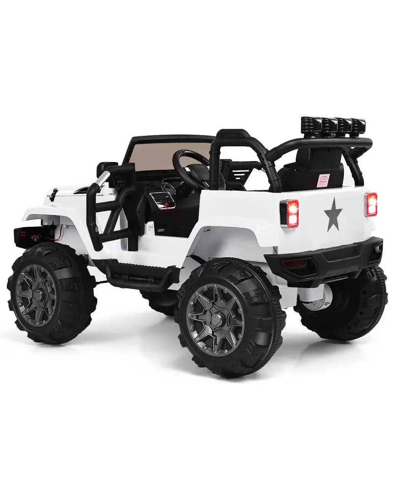 12V Kids Remote Control Riding Truck Car with LED Lights-White - White - Powered Ride On Toys
