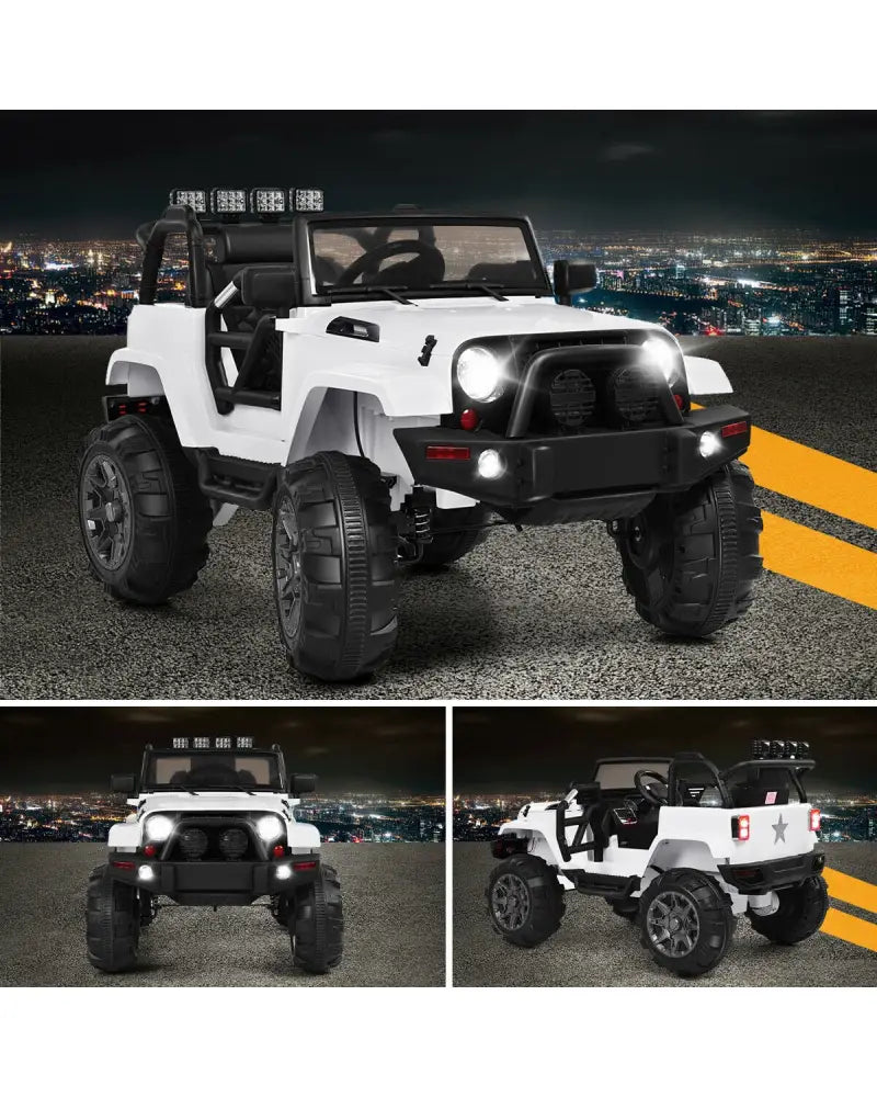 12V Kids Remote Control Riding Truck Car with LED Lights-White - White - Powered Ride On Toys