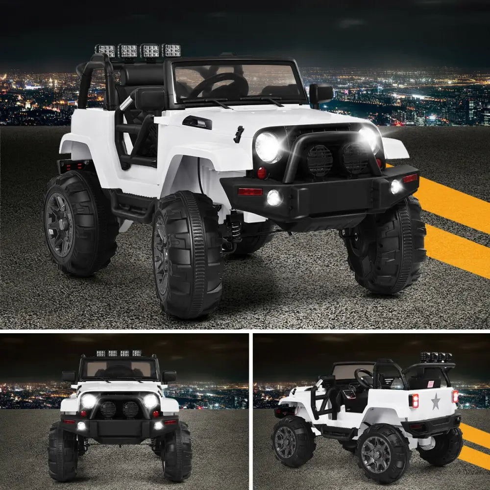12V Kids Remote Control Riding Truck Car with LED Lights-White - White - Powered Ride On Toys